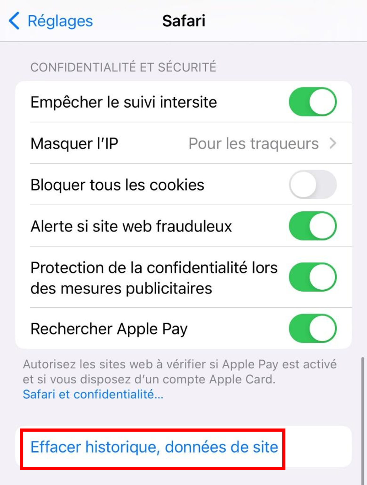 vider les cookies safari mac